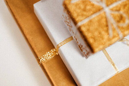 Gold Christmas gifts pile