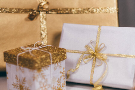 Christmas gifts in gold photo