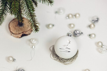 White and silver baubles photo