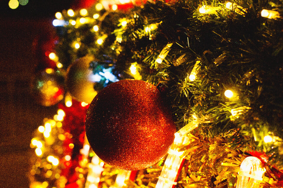 Glitter Christmas bauble outdoors