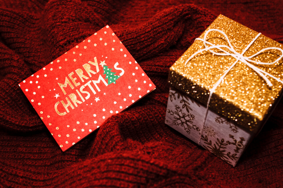 Christmas card and a gift box