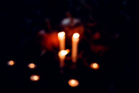 Halloween candles and pumpkins blur photo