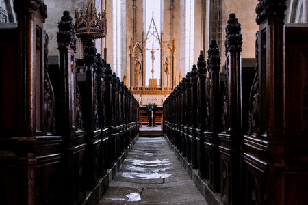 Gothic church aisle photo