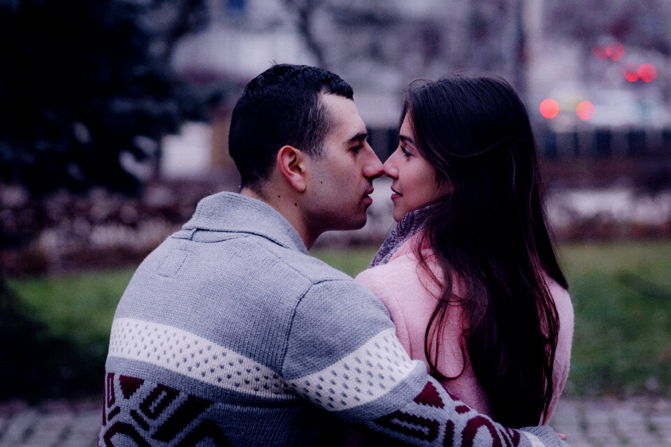 A couple about to kiss photo