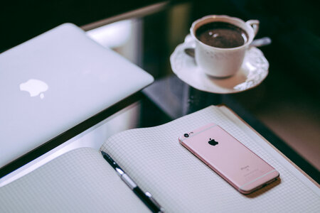 iPhone, MacBook and coffee photo