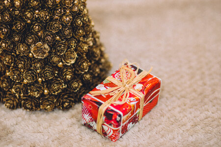 Gold Christmas tree and present photo