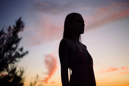 Girl at late sunset photo
