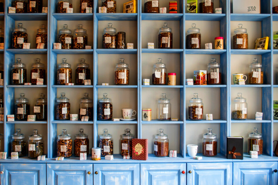 Blue tea cupboard photo