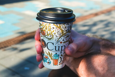 Hand holding cup of coffee