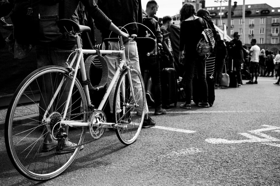 Long queue in black and white photo