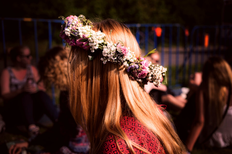 Girl wearing flowery crown photo