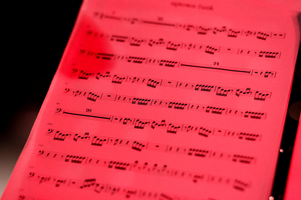 Sheet music in red light photo