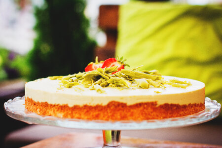 Cold cheesecake with green tea photo