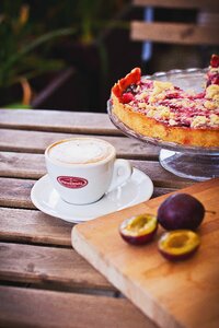 Pie, coffee & plums photo