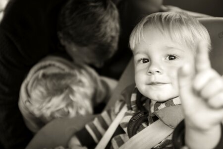 Grayscale Photography of Kid Pointing photo