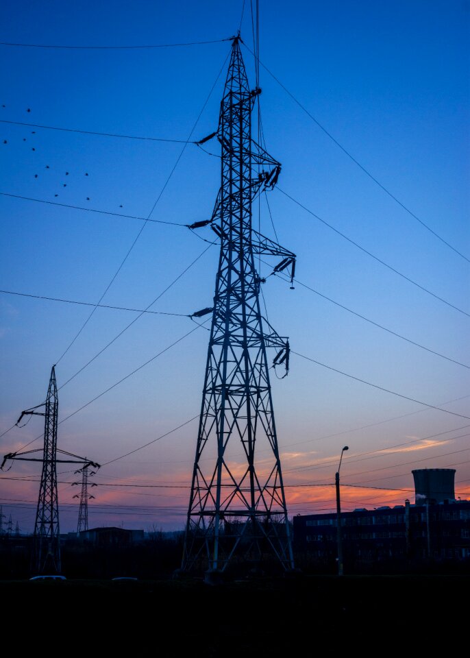 Free stock photo of evening-sky, metal, power-lines