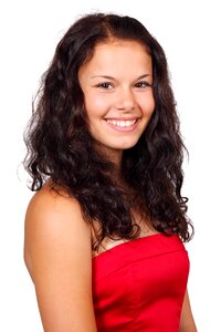 Woman in Red Strapless Top photo