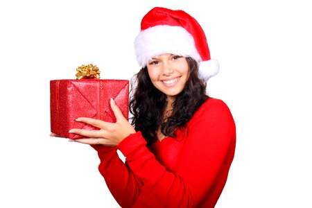 Girl Holding Red Gift Box photo
