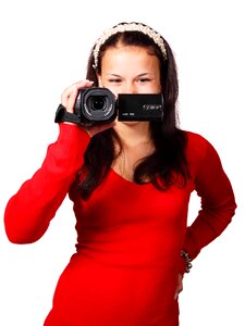 Woman Holding a Black Video Camera photo