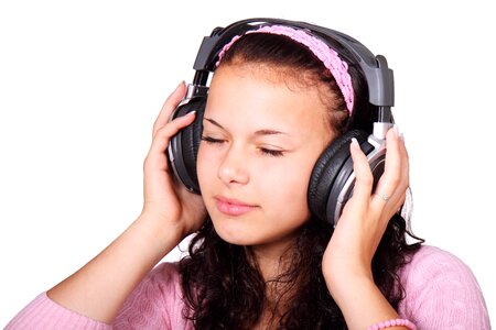 Woman Wearing Black On-ear Headphones photo