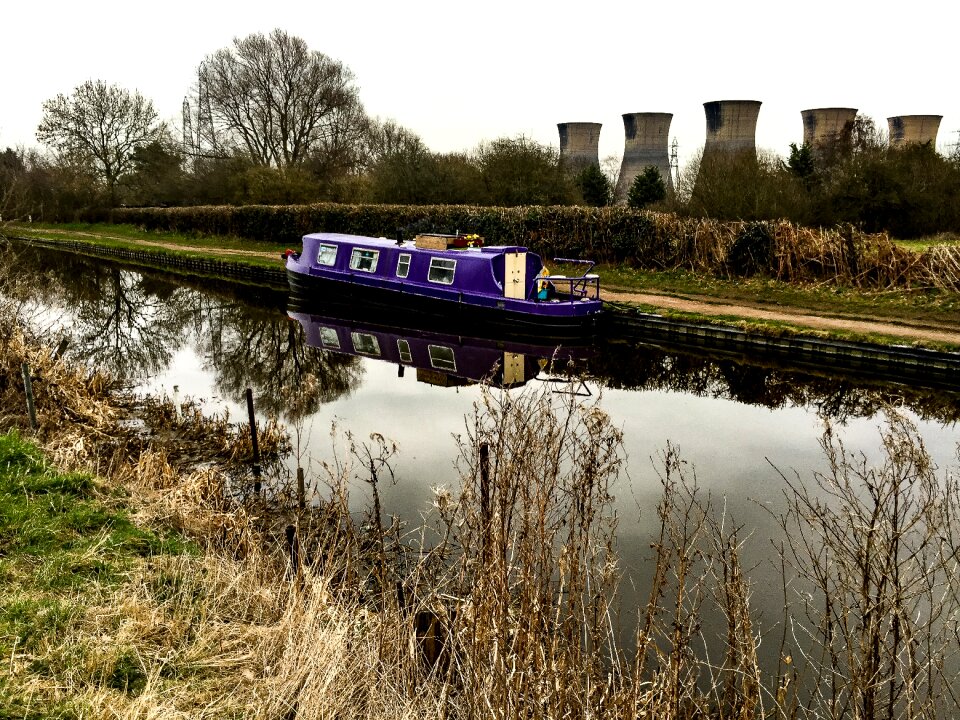 Free stock photo of canal, canal barge, cooling towers
