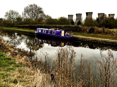 Free stock photo of canal, canal barge, cooling towers