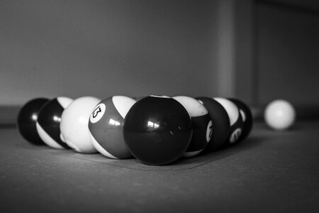 Greyscale Photo of Billiard Balls photo