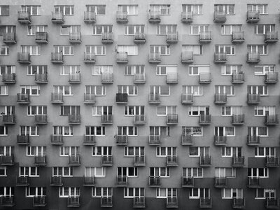 Free stock photo of balcony, black and-white, block flats photo