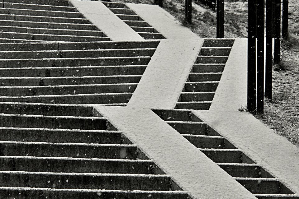 Free stock photo of black and-white, snow, stairs