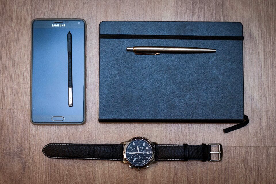 Free stock photo of notebook, pen, phone