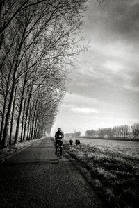 Grayscale of Person Riding Bike