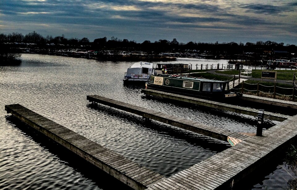Free stock photo of canal barge, canal boats, clouds