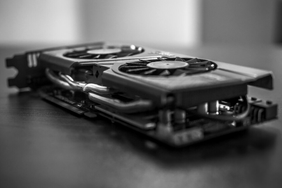 Free stock photo of black and-white, graphics card, pieces