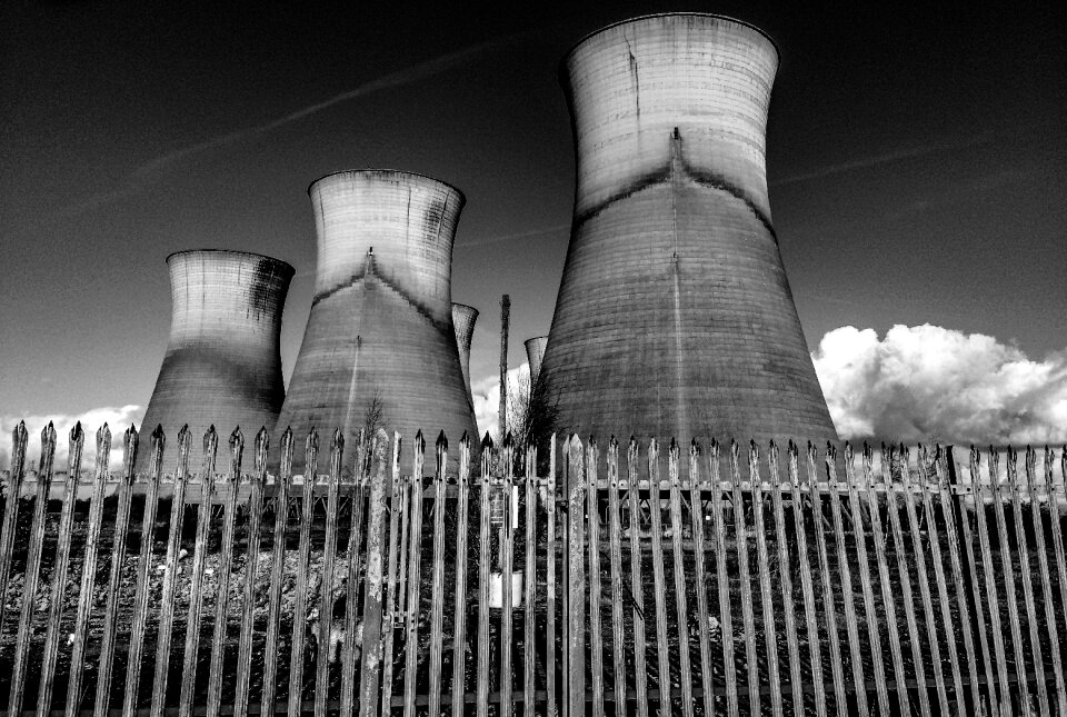 Free stock photo of black and-white, clouds, cooling towers