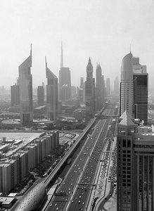 Dubai black and white building photo