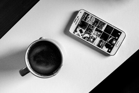 Free stock photo of black n-white, cofee, phone