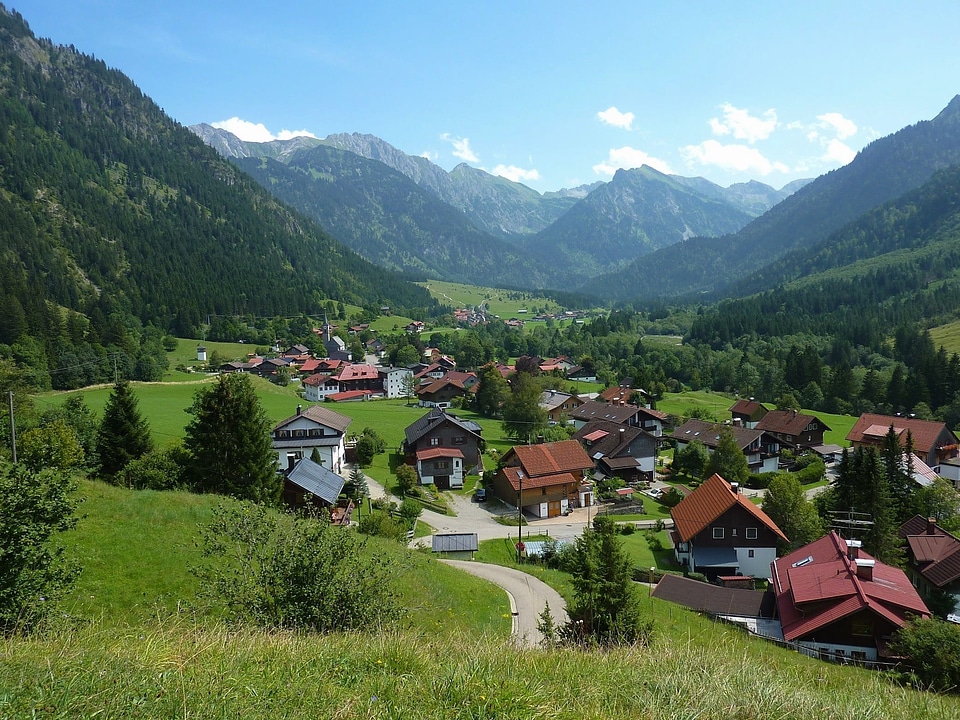 Buildings mountains valley