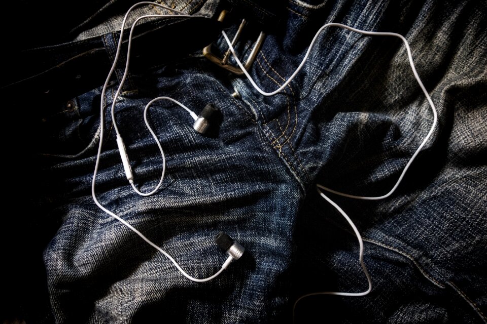 Free stock photo of cloth, denim, earphone