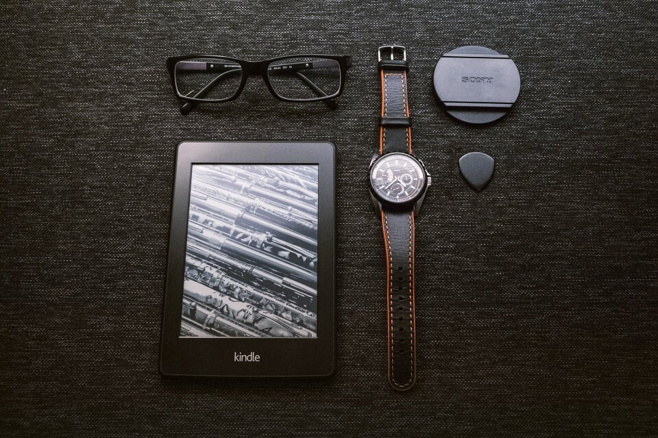Black Kindle Tablet Turned on