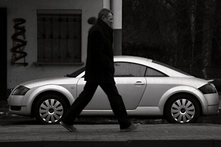 Free stock photo of audi, black and-white, car photo