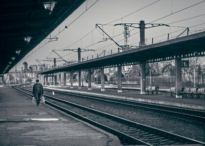 Free stock photo of black and-white, railway, trainstation photo