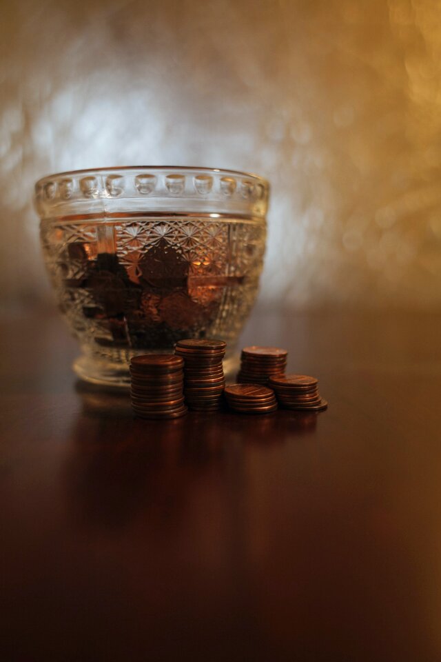 Free stock photo of coins, jar, money