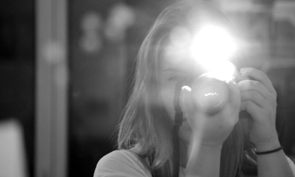 Free stock photo of autoportrait, black and-white, flash