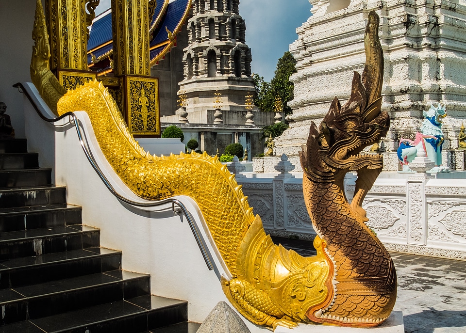 Temple dragon snake staircase north thailand