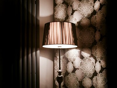 Lighted Brown and White Lamp Near Floral Wall