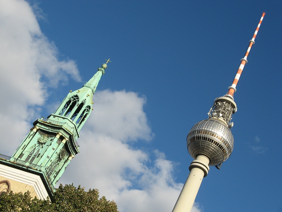 Contrast church steeple