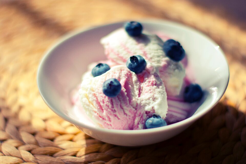 Free stock photo of blueberries, bowl, ice cream
