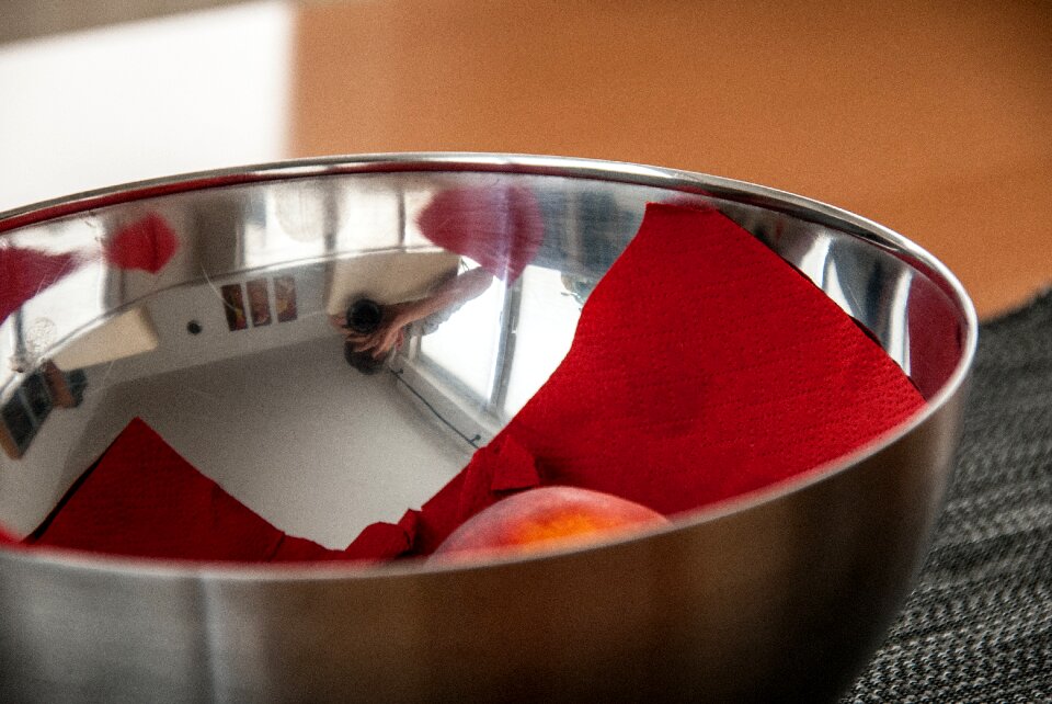 Free stock photo of bowl, peach, reflection