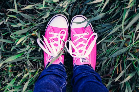 Person Wearing Pair of Pink Converse All-star Low-top Sneakers photo