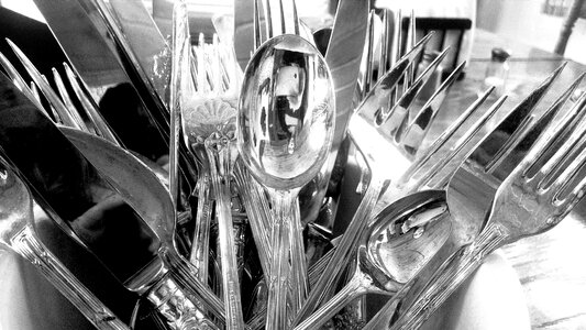 Free stock photo of dinnerware, fork, reflection photo